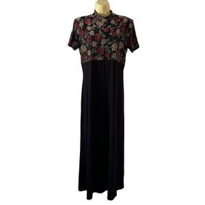 Molly Malloy Black Floral /Solid Maxi Dress Vintage Sz 12 Cottagecore FairyGoth